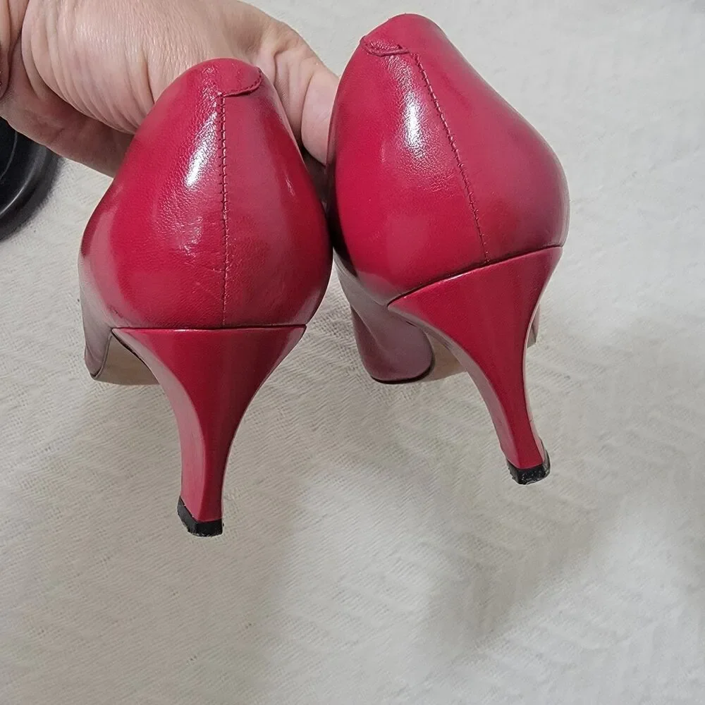 Vintage Evan Picone Red‎ Leather Pumps Made In Spain Size 10